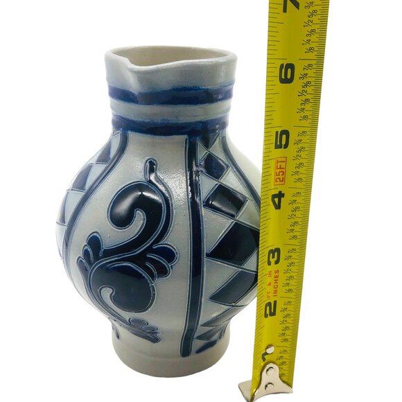 Merkelbach Goebel Vintage Salt Glazed Pottery Pitcher West Germany Blue Diamond - Picture 8 of 9